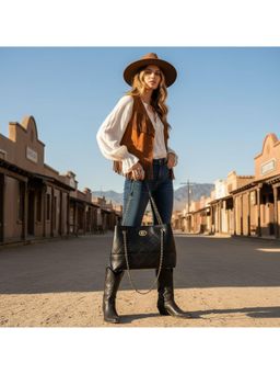 PARTIQ - Women Underarm Versatile Handbag With Detachable Strap - Black