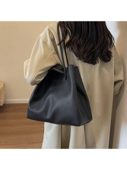 PARTIQ - Textured Hand-Held Versatile Work Commuting Underarm Handbag - Black