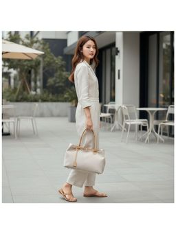 PARTIQ - Retro Commuting One-Shoulder Canvas Underarm For Women Handbag With Detachable Strap - Beige