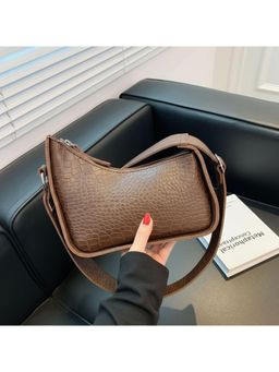 PARTIQ - Trendy Saddle Fashion Embossed Shoulder Underarm Sling Bag - Brown