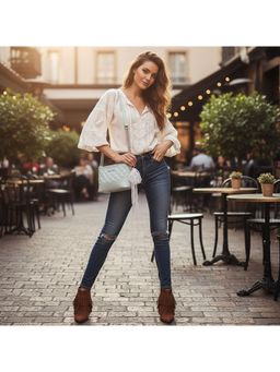 PARTIQ - Small Square Female Diamond Chain Wandering Crossbody Sling Bag - Blue