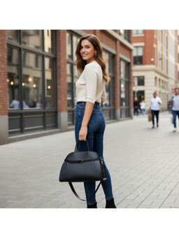 PARTIQ - Womens Loose Belt Design Commuter Handbag with Detachable Strap - black