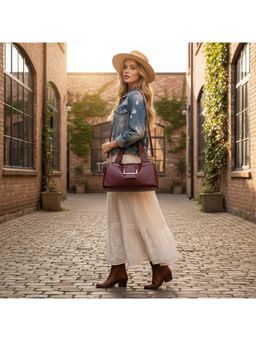 PARTIQ - Large Capacity Multi-Layer Textured Women Handbag With Detachable Strap - Red