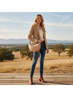 PARTIQ - Design Saddle Underarm Crescent Commuter Handbag - Beige