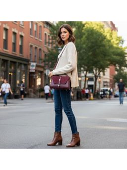 PARTIQ - This Years Small Square Retro Versatile Handbag with Detachable Strap - Wine