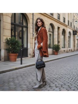 PARTIQ - Womens Hand Commuter Smiley Face Camel Handbag - Black