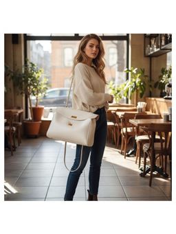 PARTIQ - Large-Capacity Shoulder Underarm Versatile Handbag With Detachable Strap - White