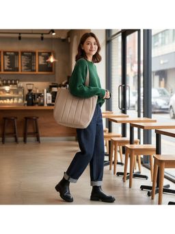 PARTIQ - Hand Versatile Student Commuting Armpit Large Capacity Handbag - Beige