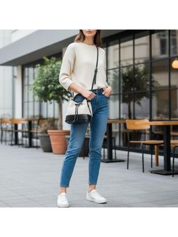 PARTIQ - Portable Canvas Contrast Color Stitching Bucket Bag With Detachable Strap - Black