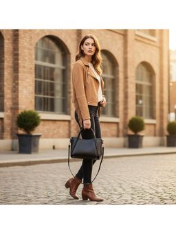 PARTIQ - Womens Korean Style Commuting Fashion Handbag With Detachable Strap - Black