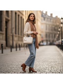 PARTIQ - Versatile Simple Bucket Lazy Style One-Shoulder French Handbag With Detachable Strap - White