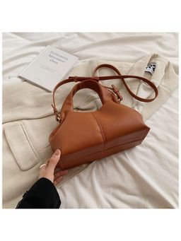 PARTIQ - Simple Korean Style Niche Temperament Handbag With Detachable Strap - Brown