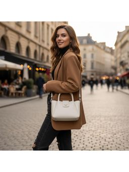 PARTIQ - Travel Fashion Bucket Shoulder Commuter Handbag With Detachable Strap - Off White