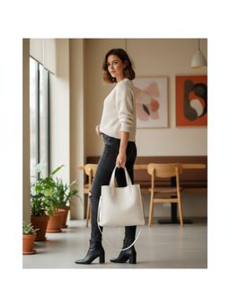 PARTIQ - Light Luxury Korean Style Handheld Handbag With Detachable Strap - Beige