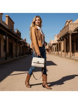 PARTIQ - Square Soft Leather Large Capacity Womens Versatile Handbag With Detachable Strap - White