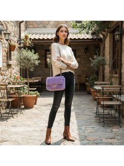 PARTIQ - Fashion Furry Fragrance Chain Korean Style Handbag - Purple