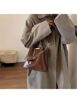 PARTIQ - All-Match Texture Bucket Retro Commuter Travel Sling Bag - Brown