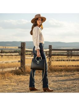 PARTIQ - Korean Version Womens Chain Square Diagonal Hand Trendy Handbag With Detachable Strap - Black