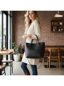 PARTIQ - Women Textured Handbag - Black