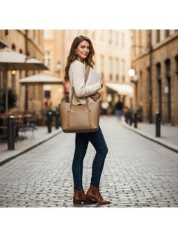 PARTIQ - Autumn And Winter Style Trendy Versatile Hand-Held Handbag With Pouch - Grey