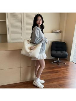 PARTIQ - College Students Commuting To Class Fashionable Large Capacity White Handbag - White