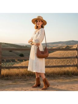 PARTIQ - All-Match Crocodile Pattern Crescent Retro Fashion Hand Underarm Handbag - Brown