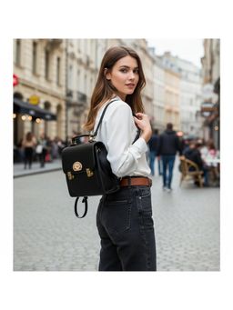 PARTIQ - Trend British College Style Handbag With Detachable Strap - Black