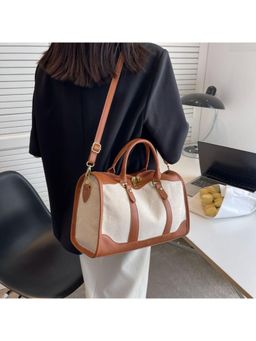 PARTIQ - Large Capacity Female Canvas Handbag with Detachable Strap - Brown