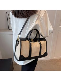 PARTIQ - Large Capacity Female Canvas Handbag with Detachable Strap - BLACK