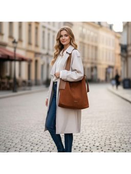 PARTIQ - Large Capacity Commuter Suede Frosted Versatile Handbag - Brown