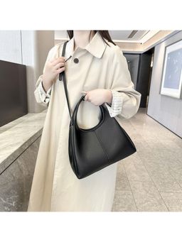 PARTIQ - Large Capacity Soft Leather Handbag with Detachable Strap - Black