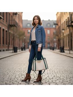 PARTIQ - Large Capacity Contrast Color Korean Style Fashion Handbag - Green