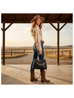 PARTIQ - Womens Diamond Handbag With Detachable Strap - Black