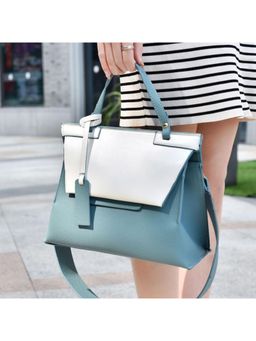 PARTIQ - Outing Color Matching Womens Commuter Stitching Handbag With Detachable Strap - Blue