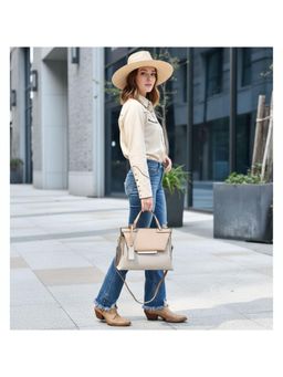 PARTIQ - Outing Color Matching Womens Commuter Stitching Handbag With Detachable Strap - Beige