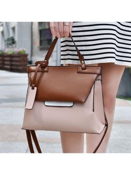 PARTIQ - Outing Color Matching Womens Commuter Stitching Handbag With Detachable Strap - Pink