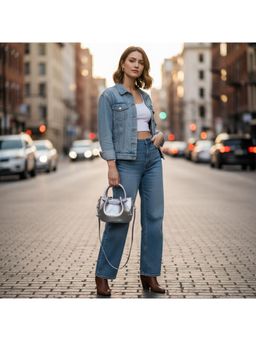 PARTIQ - Small Trendy Womens Handbag with Detachable Strap - Silver