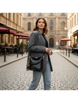 PARTIQ - Texture All-Match Commuter Portable Bucket Handbag With Detachable Strap - Black