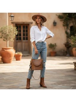 PARTIQ - Texture All-Match Commuter Portable Bucket Handbag With Detachable Strap - Beige