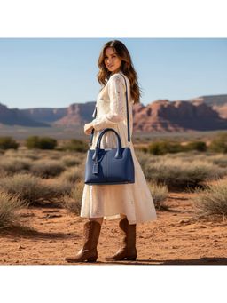 PARTIQ - Style Middle-Aged Large Capacity Handbag With Detachable Strap - Blue