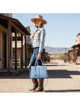 PARTIQ - Style Middle-Aged Large Capacity Handbag With Detachable Strap - Blue