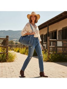 PARTIQ - Student Large Capacity Denim Washed Casual Commuting To Class Handbag - Blue