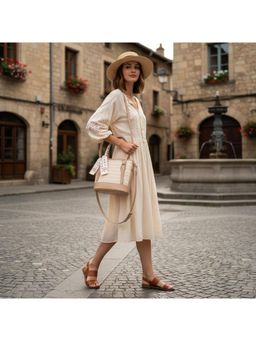 PARTIQ - Style Niche Design Versatile Portable Bucket Handbag With Detachable Strap - Beige