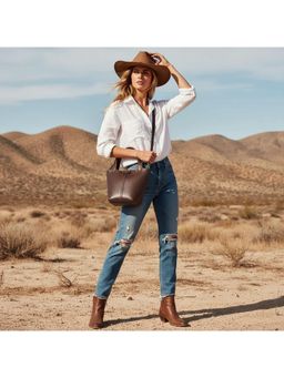 PARTIQ - Shopping Travel Womens Bucket Bag with Detachable Strap - Brown