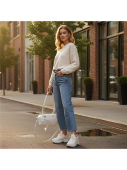 PARTIQ - Style Niche Bow Student Commuter Versatile Underarm Handbag With Detachable Strap - White