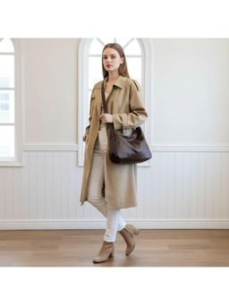 PARTIQ - Large-Capacity Simple Womens Soft Leather College Student Handbag - Brown