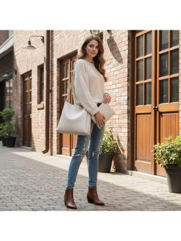 PARTIQ - Fashion Color Retro Hand Shoulder Handbag - White