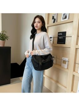 PARTIQ - Denim Retro Literary Lazy Japanese Style Student Commuting To School Crossbody Bag - Black