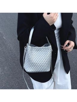PARTIQ - Sense Niche Versatile Travel Hand-Woven Bucket Bag With Pouch - Silver