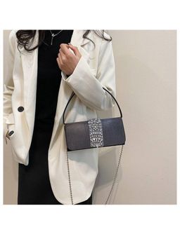 PARTIQ - Womens Chain Trendy Small Square Rhinestone One-Shoulder Versatile Handbag - Black